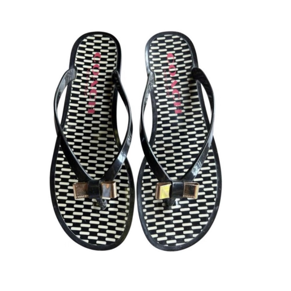 COACH Black White Landon Jelly Bow Flip Flop SANDALS 5